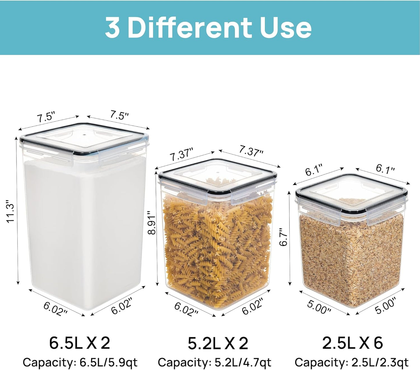10 PCS Flour and Sugar Storage Container, Large Airtight Food Canisters with Lids for Kitchen, Pantry Organization, BPA Free, Black