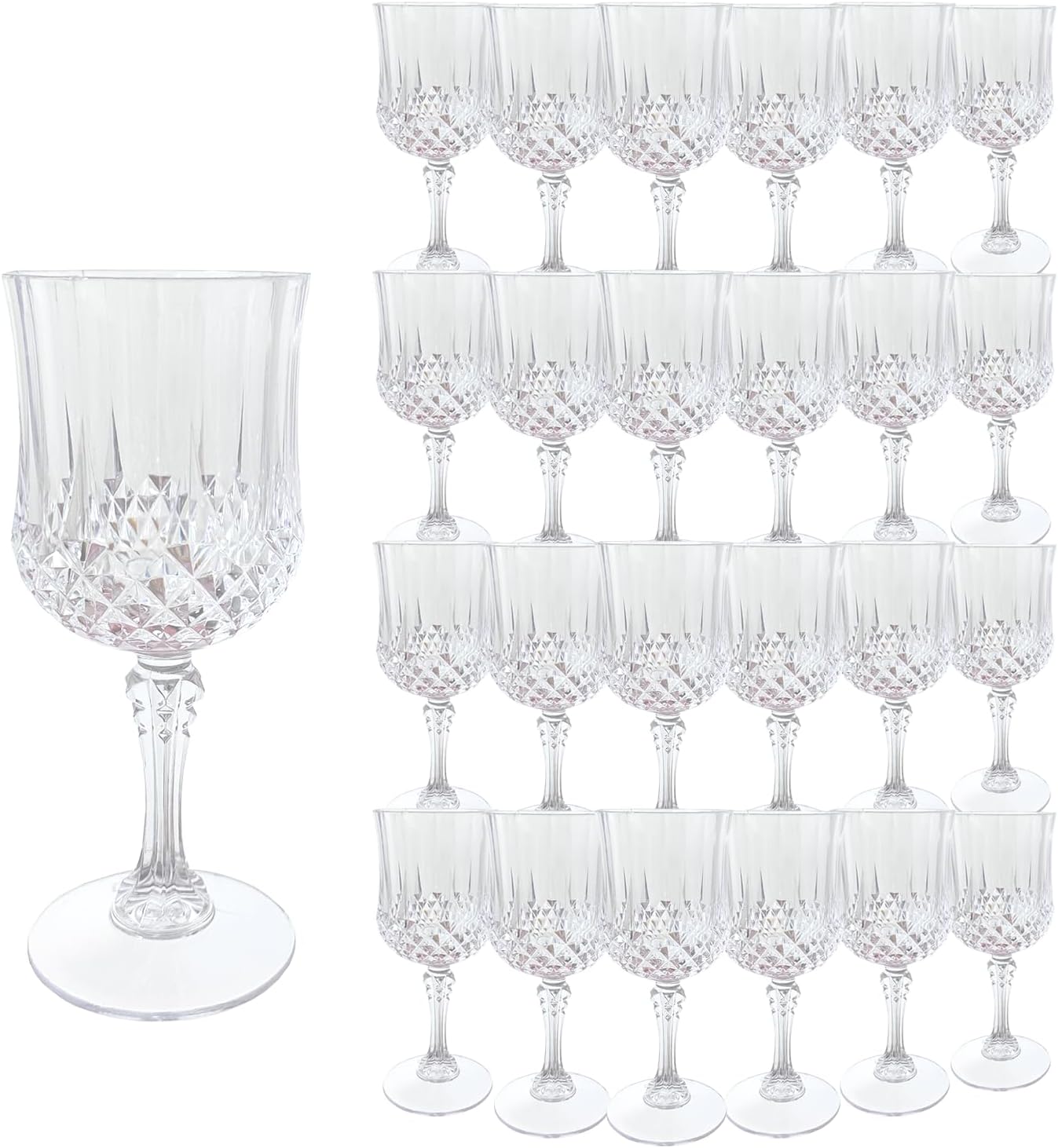 Transparent Plastic Wine Glasses,Transparent Plastic Goblets for Parties,Transparent Drinking Glasses for Wedding Reception, Grand Event Party Supplies (24, transparent)