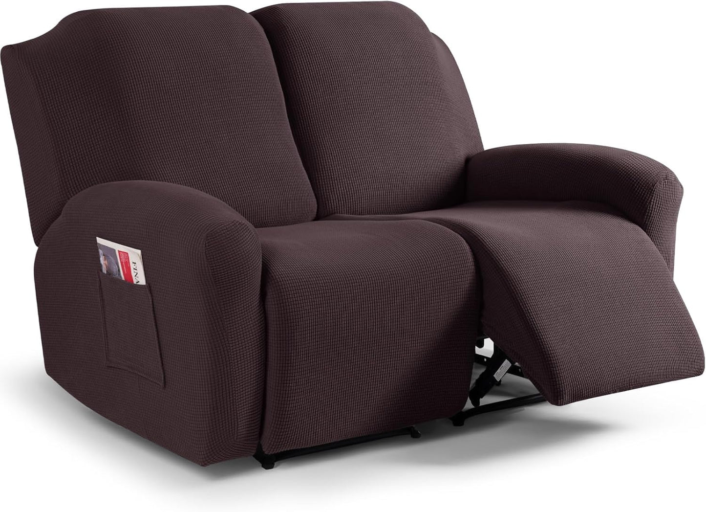 Recliner Sofa Covers 8-Pieces Stretch Large Couch Covers for 3 Seats Reclining Slipcovers Soft Jacquard Pattern Furniture Protector Black