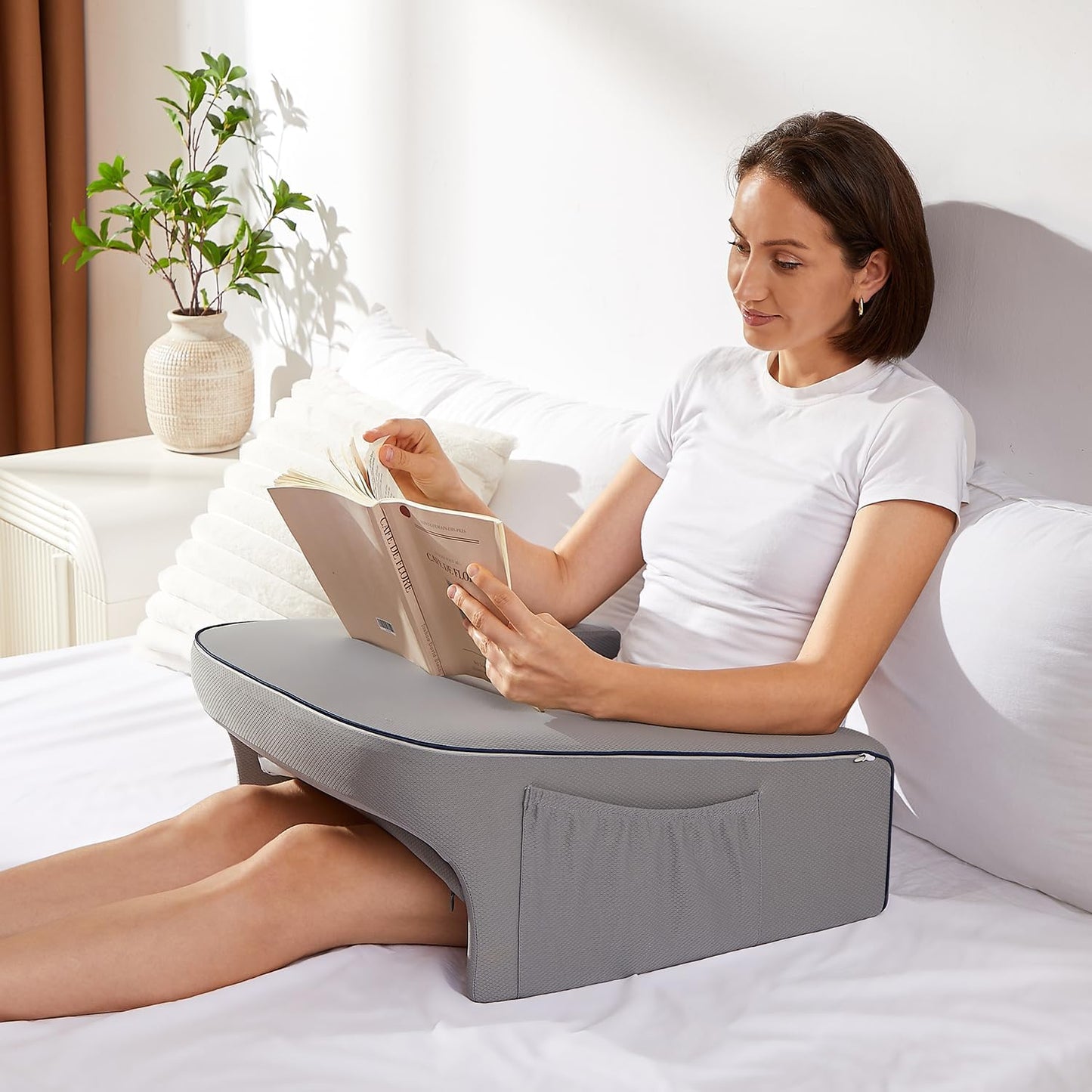 Reading Pillow for Gaming, Extra Large Arm Rest Pillow for Adult, Memory Foam Bed Rest Pillow for Reading, Working, Playing Steam Deck Switch or Sitting in Bed Floor Sofa(Grey)