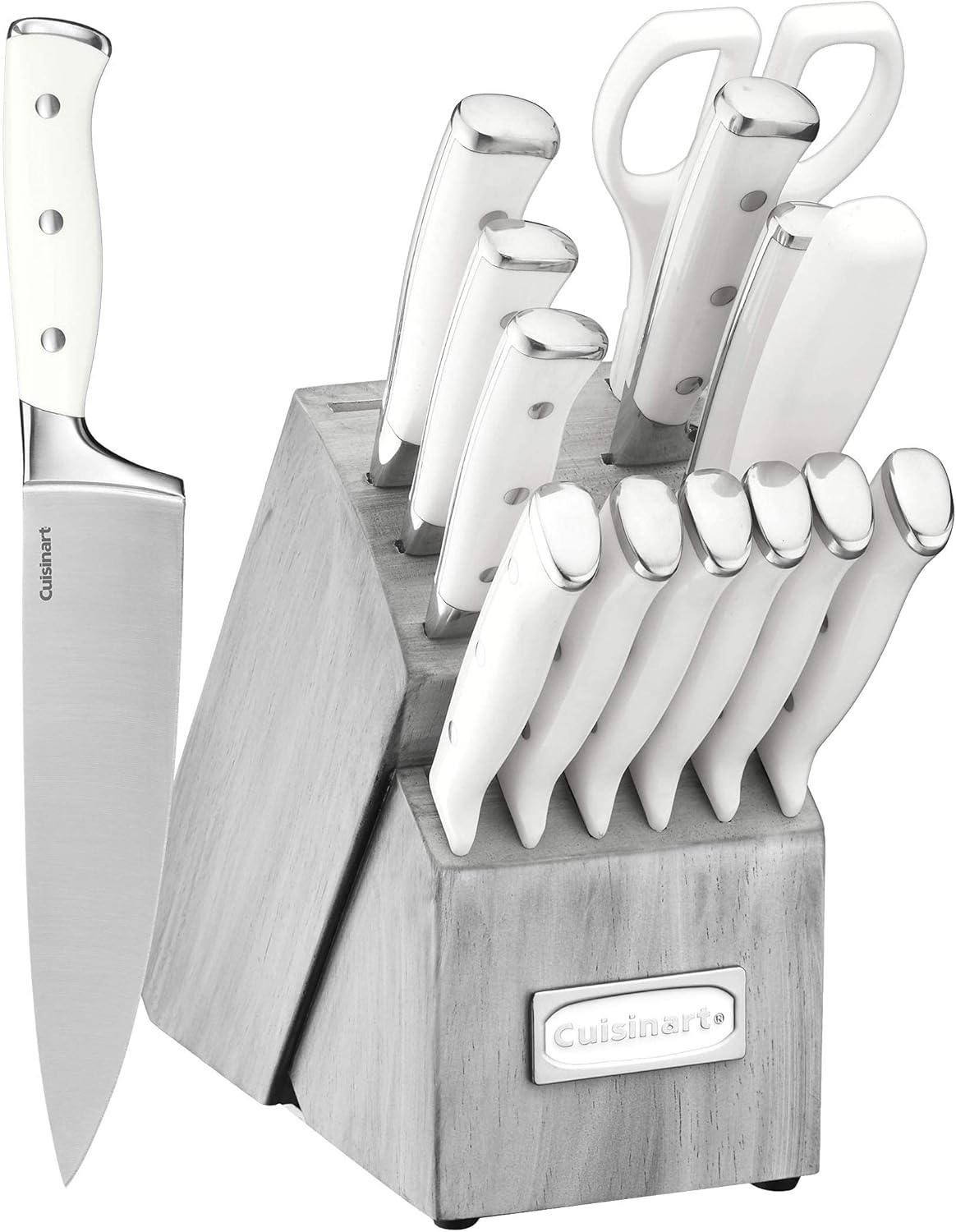15-Piece Knife Set with Block, High Carbon Stainless Steel, Forged Triple Rivet, White