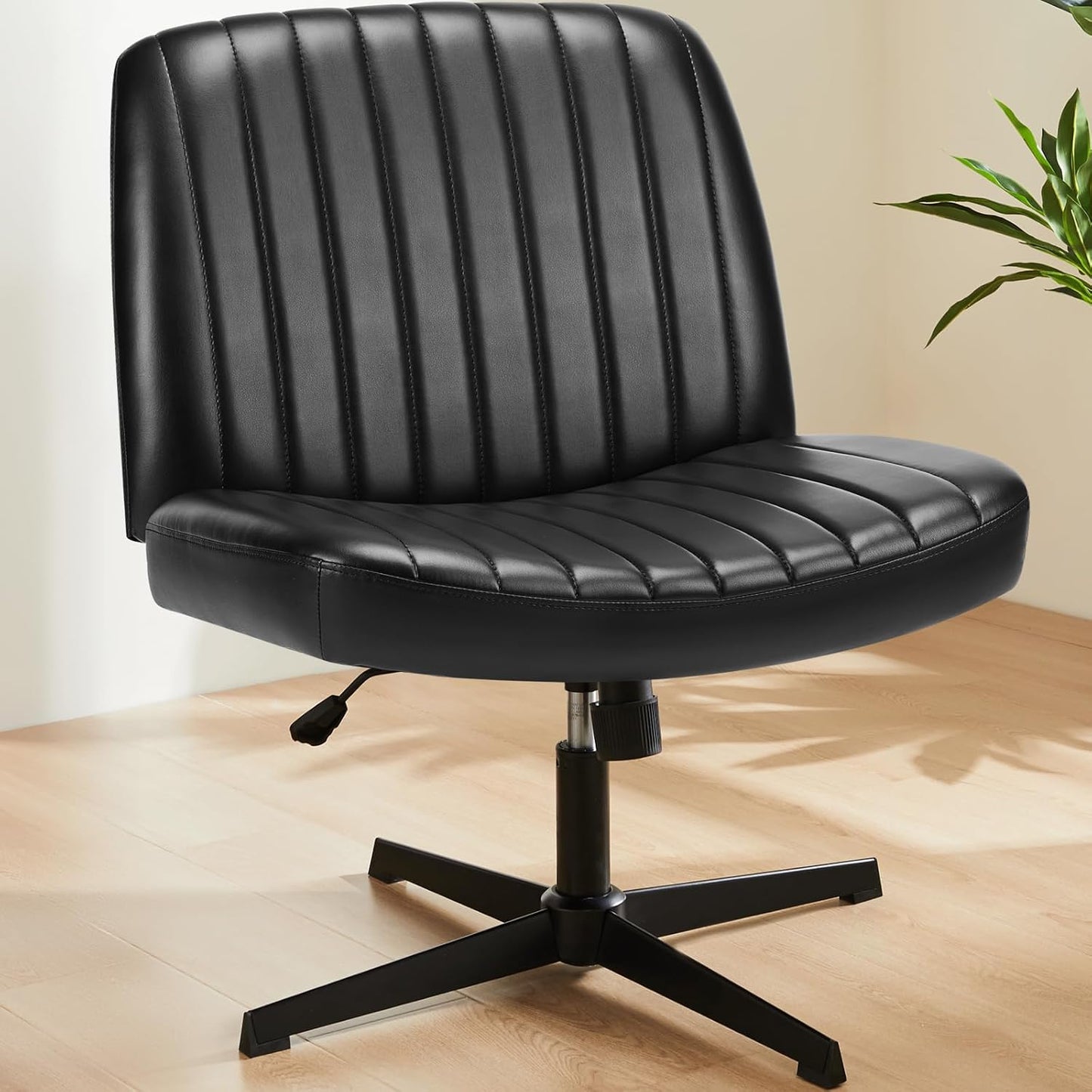 Criss Cross Chair Legged, Armless Office Desk Chair No Wheels, Swivel Vanity Chair, Height Adjustable Wide Seat Computer Task Chair, Fabric Vanity Modern Home Chair Blue