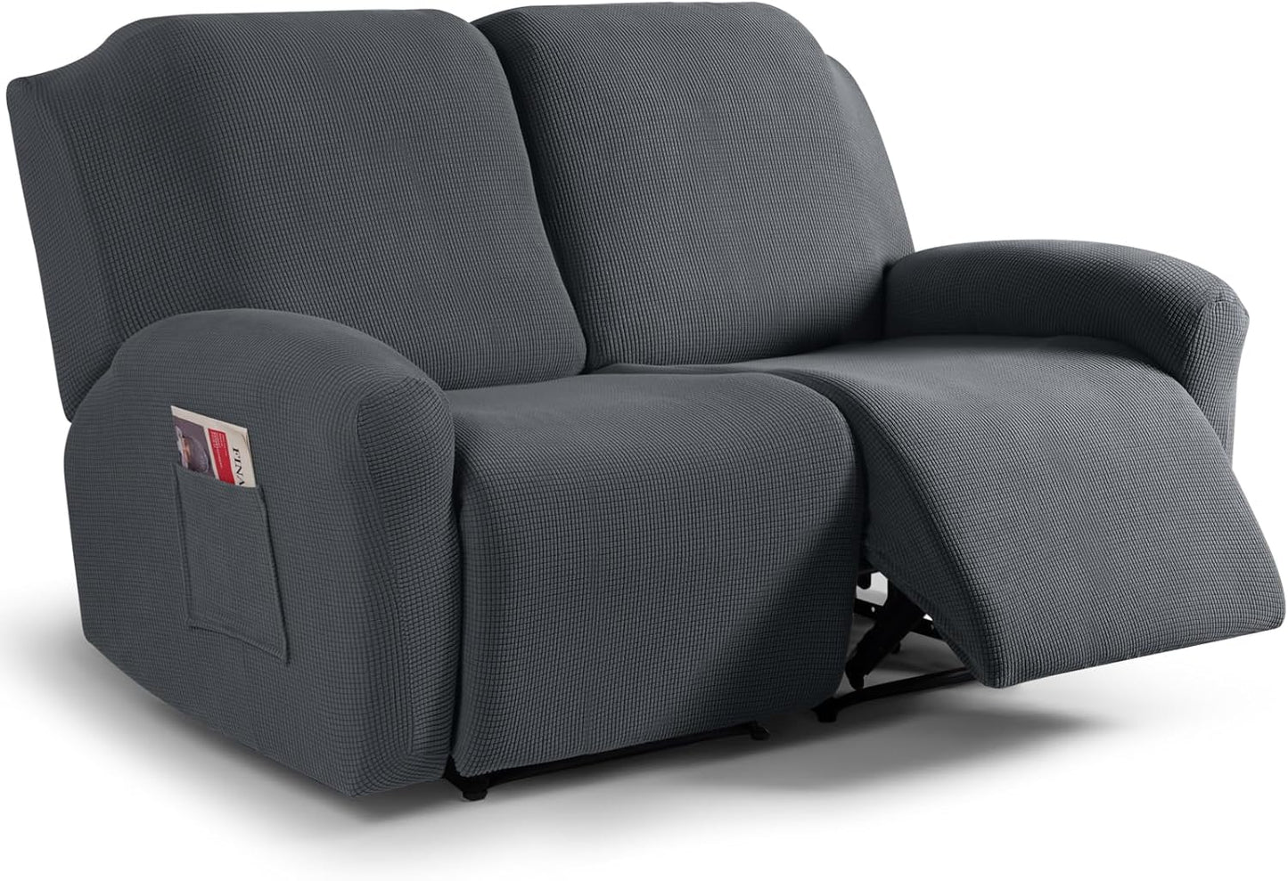 Recliner Sofa Covers 8-Pieces Stretch Large Couch Covers for 3 Seats Reclining Slipcovers Soft Jacquard Pattern Furniture Protector Black