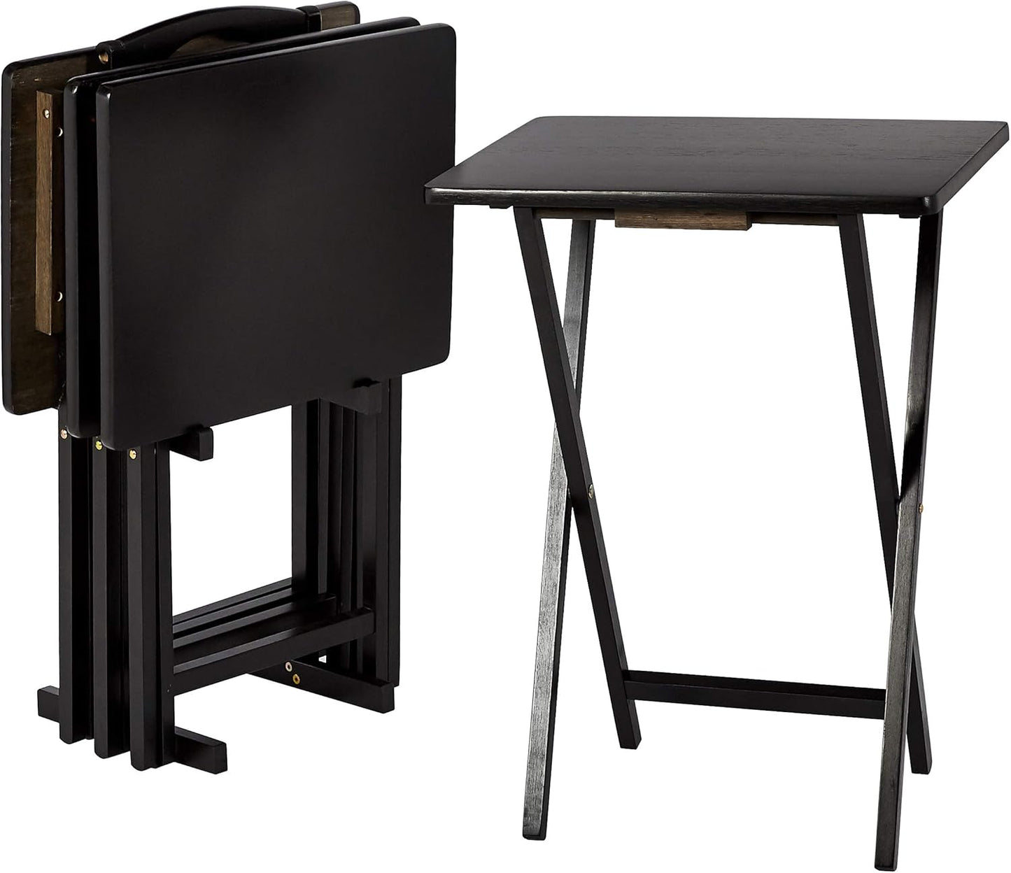 Classic Foldable Portable TV Dinner Rectangular Folding Tray Table with Storage Rack - 4-Pack, Espresso, 14.6 L x 19 W x 26 H inch