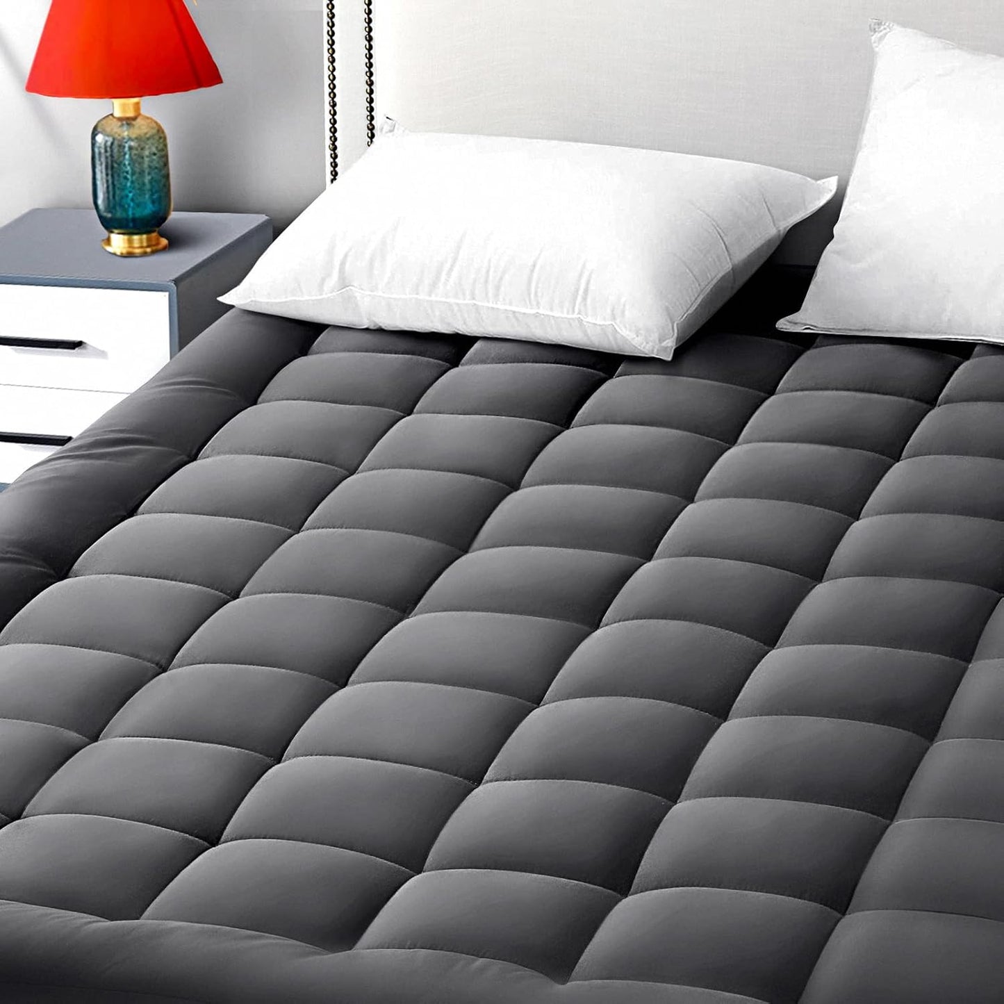 Queen Size Mattress Pad Pillow Top Mattress Cover Quilted Fitted Mattress Protector Cotton Top Stretches up 8-21" Deep Pocket Cooling Mattress Topper (60x80 inch, White)