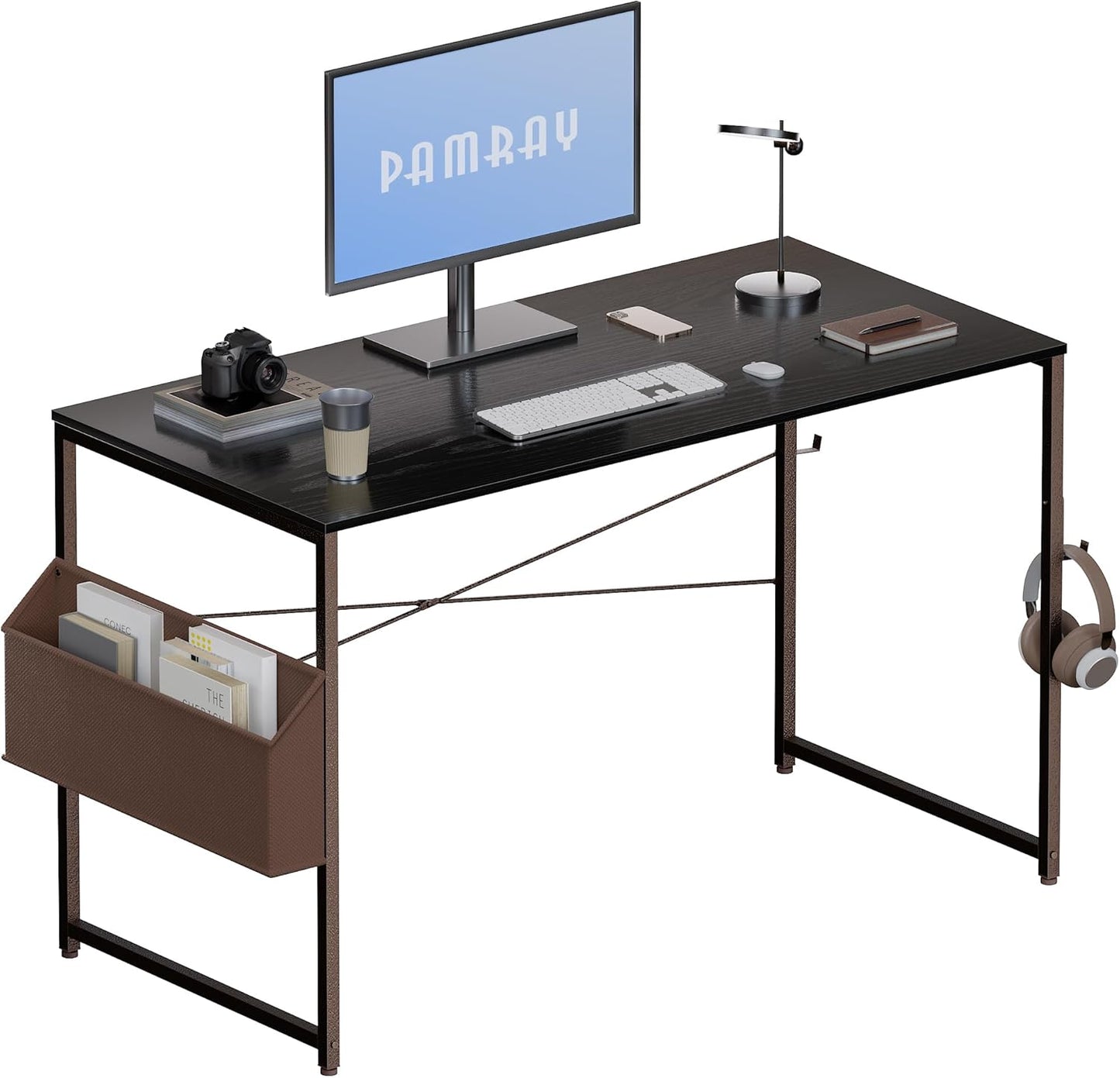 47 Inch Computer Desk for Small Spaces with Storage Bag, Home Office Work Desk with Headphone Hook, Small Office Desk Study Writing Table