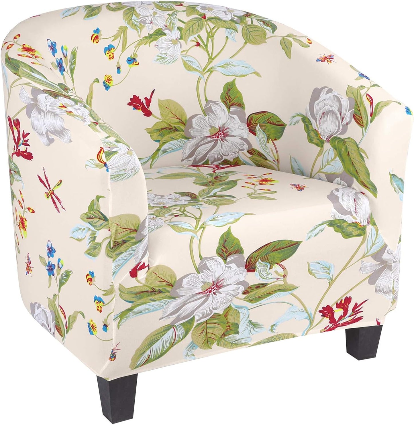 Club Chair Slipcover Stretch Barrel Chair Covers Jacquard Tub Chair Slipcover Spandex Armchair Sofa Cover Removable Couch Furniture Protector Arm Chair Cover for Living Room(Creamy-White)