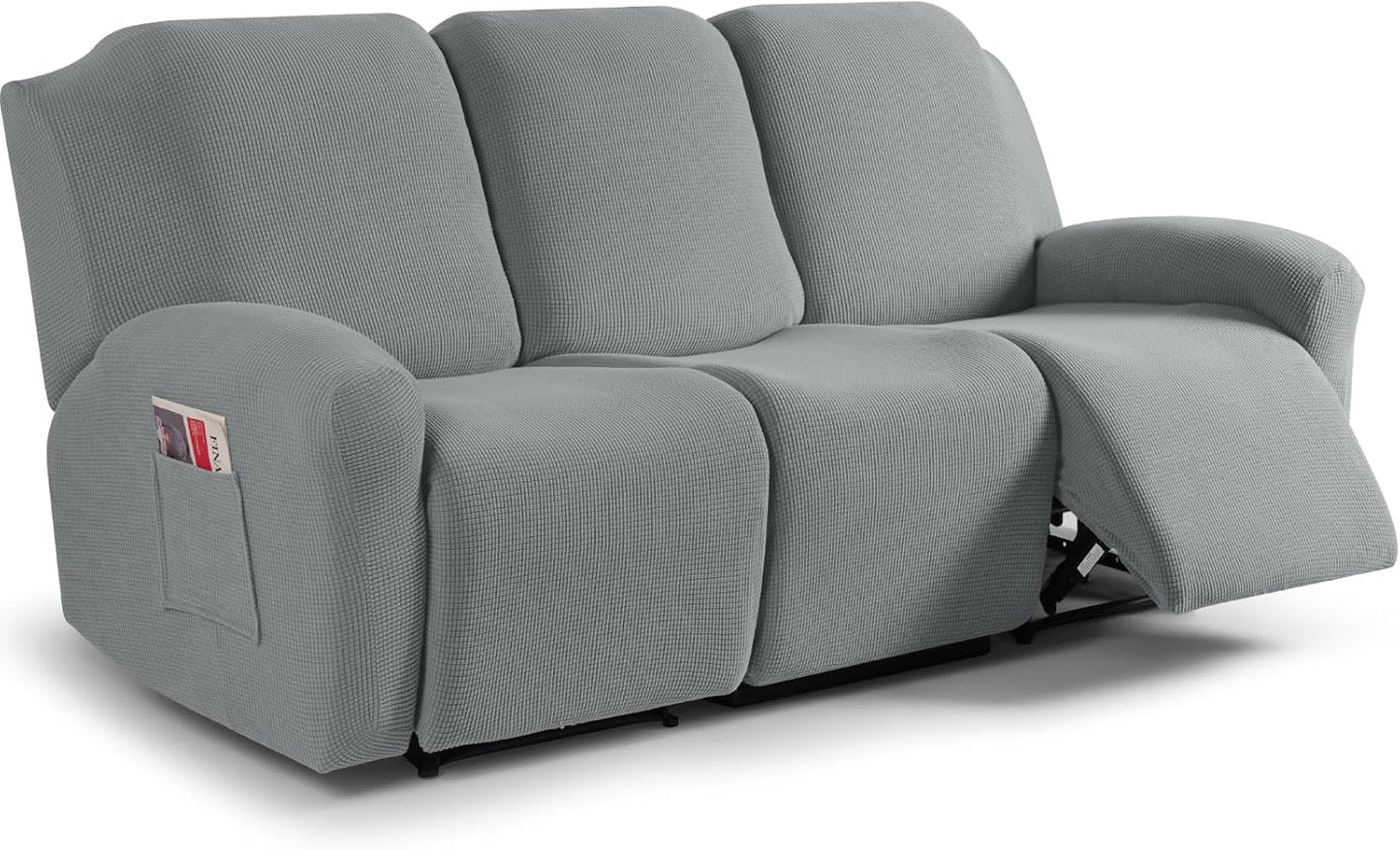 Recliner Sofa Covers 8-Pieces Stretch Large Couch Covers for 3 Seats Reclining Slipcovers Soft Jacquard Pattern Furniture Protector Black