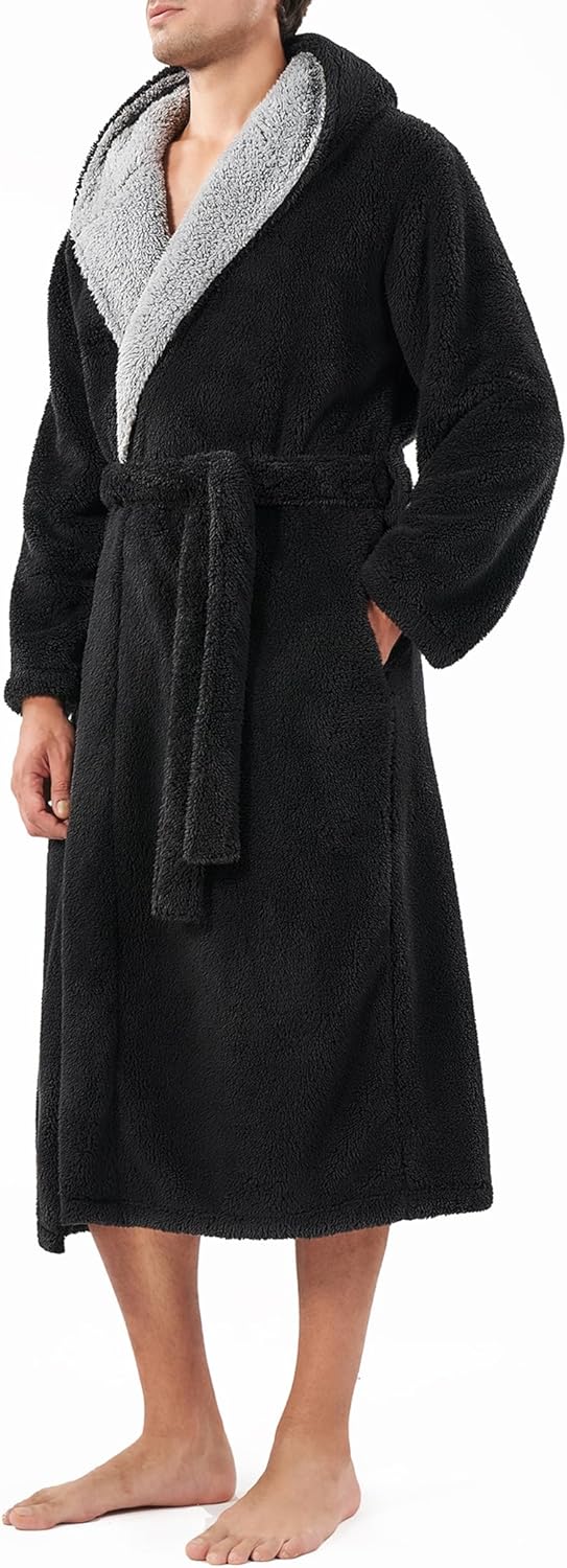 Men's Soft Fleece Plush Robe Full Length Long Bathrobe
