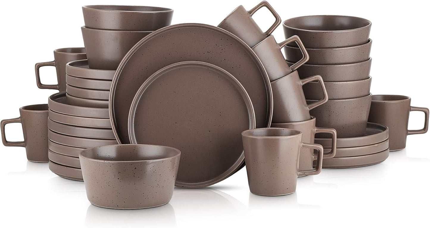 16-Piece Stoneware Dish Set, Service for 4, Black Plates and Bowls Dinnerware Set, Dishwasher and Microwave Safe, Black Matte