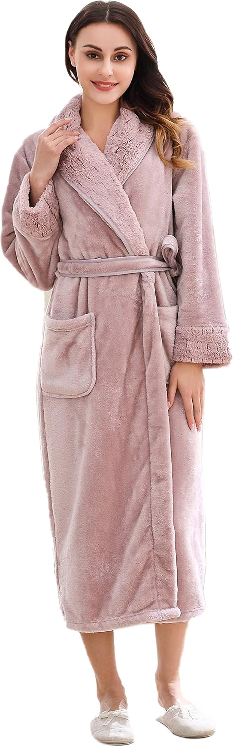 Women's Plush Soft Warm Fleece Bathrobe Robe