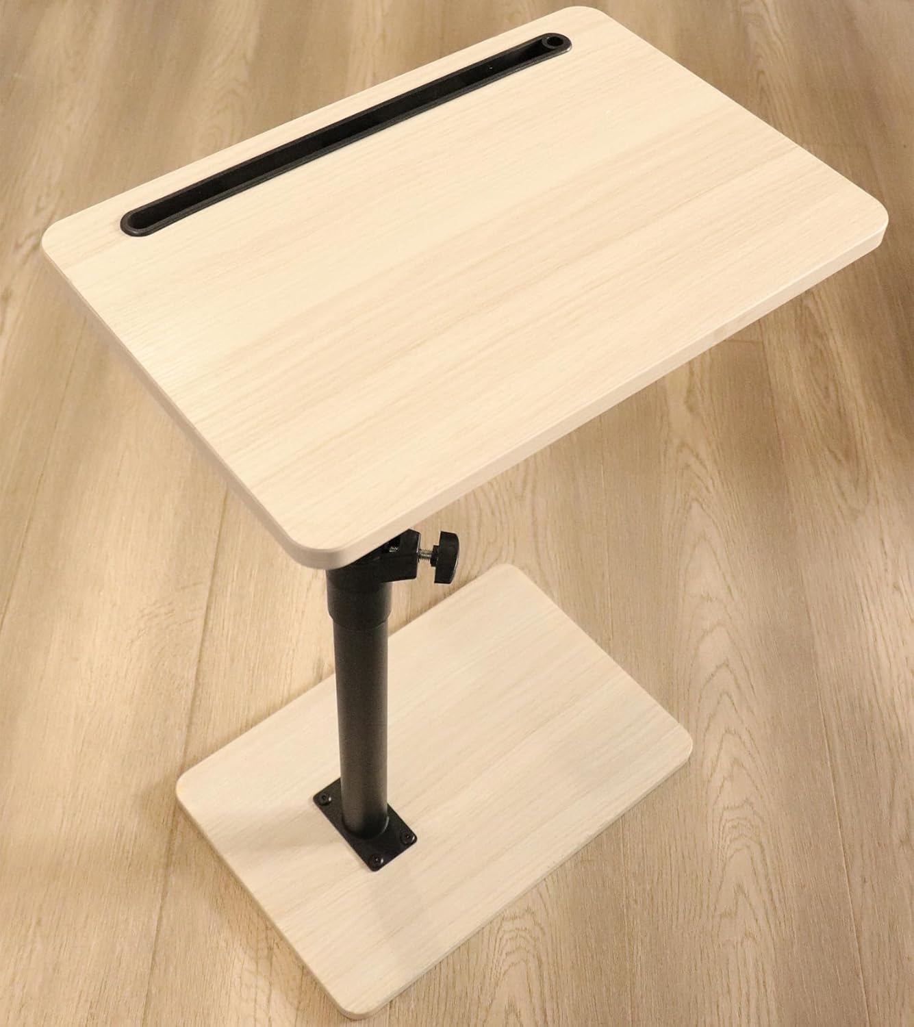 Sofa Armrest Tray Table for Couch - 360° Swivel Height Adjustable End for Small Spaces, Snack Side Table for Bed or Chair with Phone & Tablet Slot (Rustic,Standard)