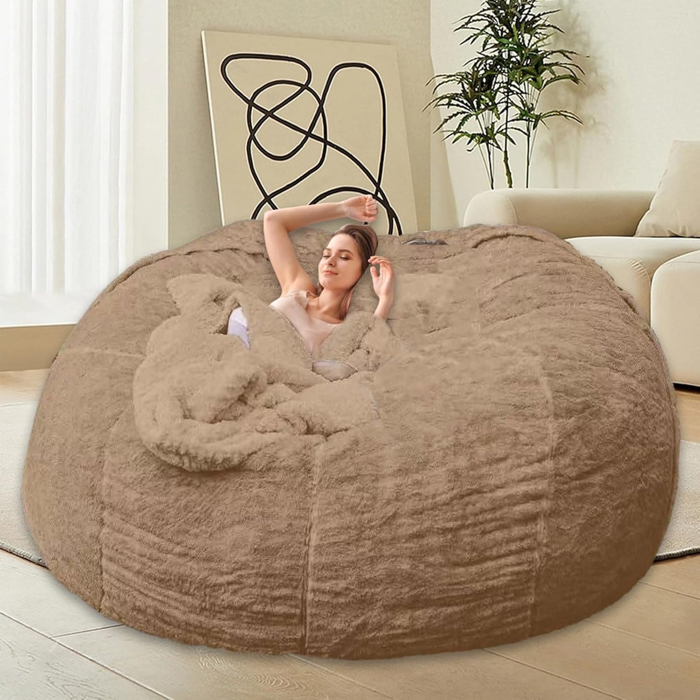Bean Bag Chair for Adults Kids Without Filling Comfy Fluffy Giant Round Beanbag Lazy Sofa Cover for Reading Chair Floor Chair, 6FT, Grey