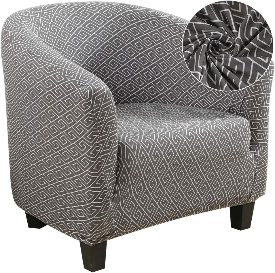 Club Chair Slipcover Stretch Barrel Chair Covers Jacquard Tub Chair Slipcover Spandex Armchair Sofa Cover Removable Couch Furniture Protector Arm Chair Cover for Living Room(Creamy-White)