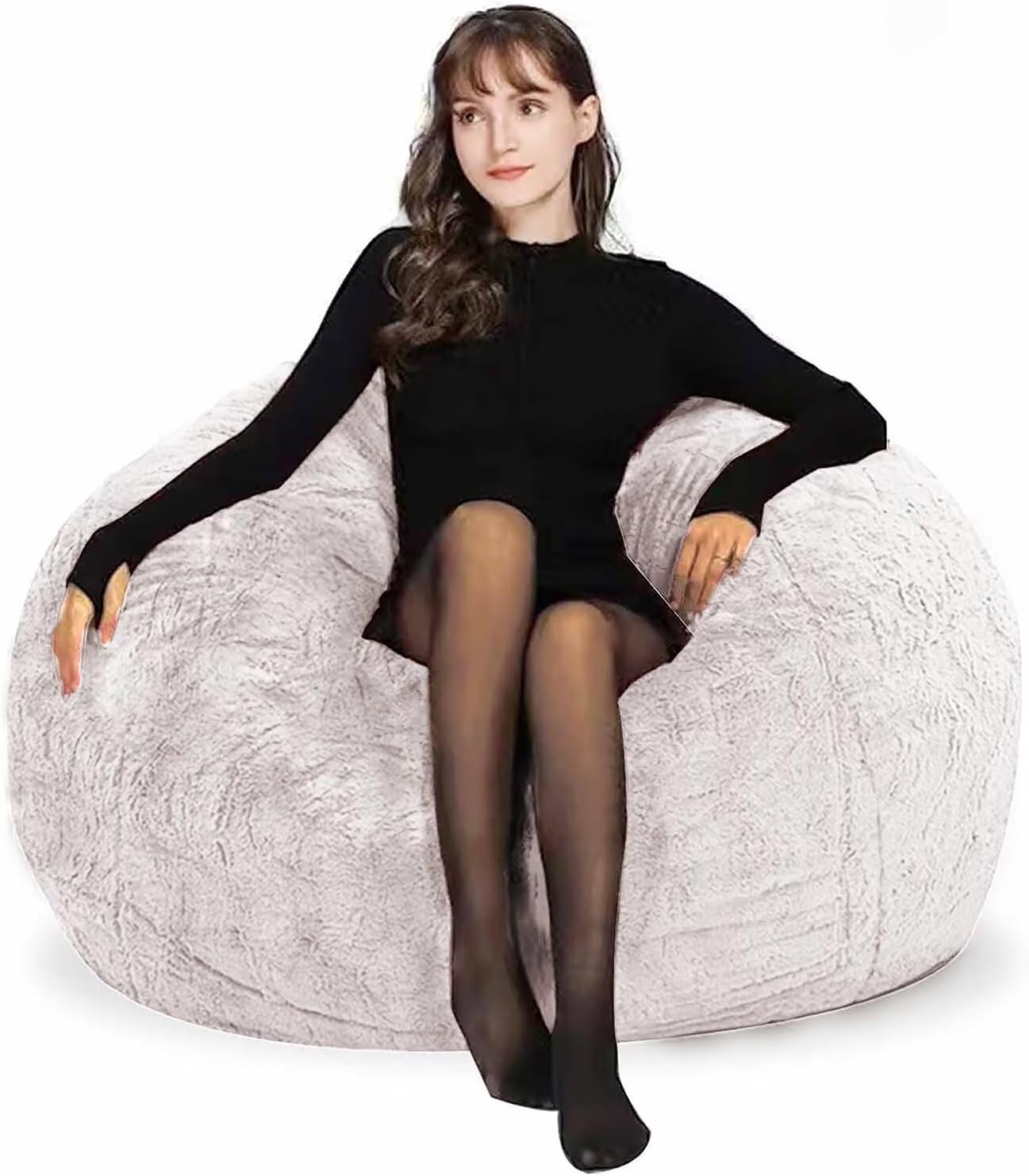 Bean Bag Chair for Adults Kids Without Filling Comfy Fluffy Giant Round Beanbag Lazy Sofa Cover for Reading Chair Floor Chair, 6FT, Grey