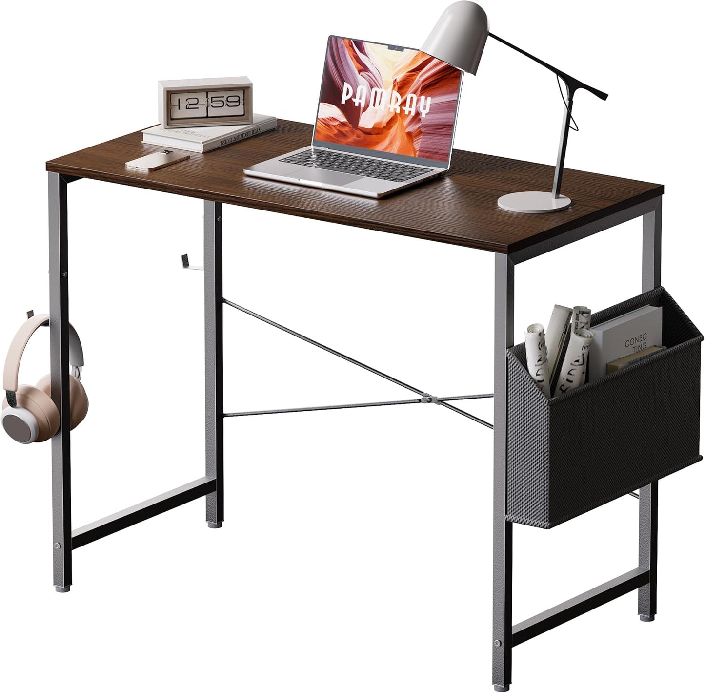 47 Inch Computer Desk for Small Spaces with Storage Bag, Home Office Work Desk with Headphone Hook, Small Office Desk Study Writing Table