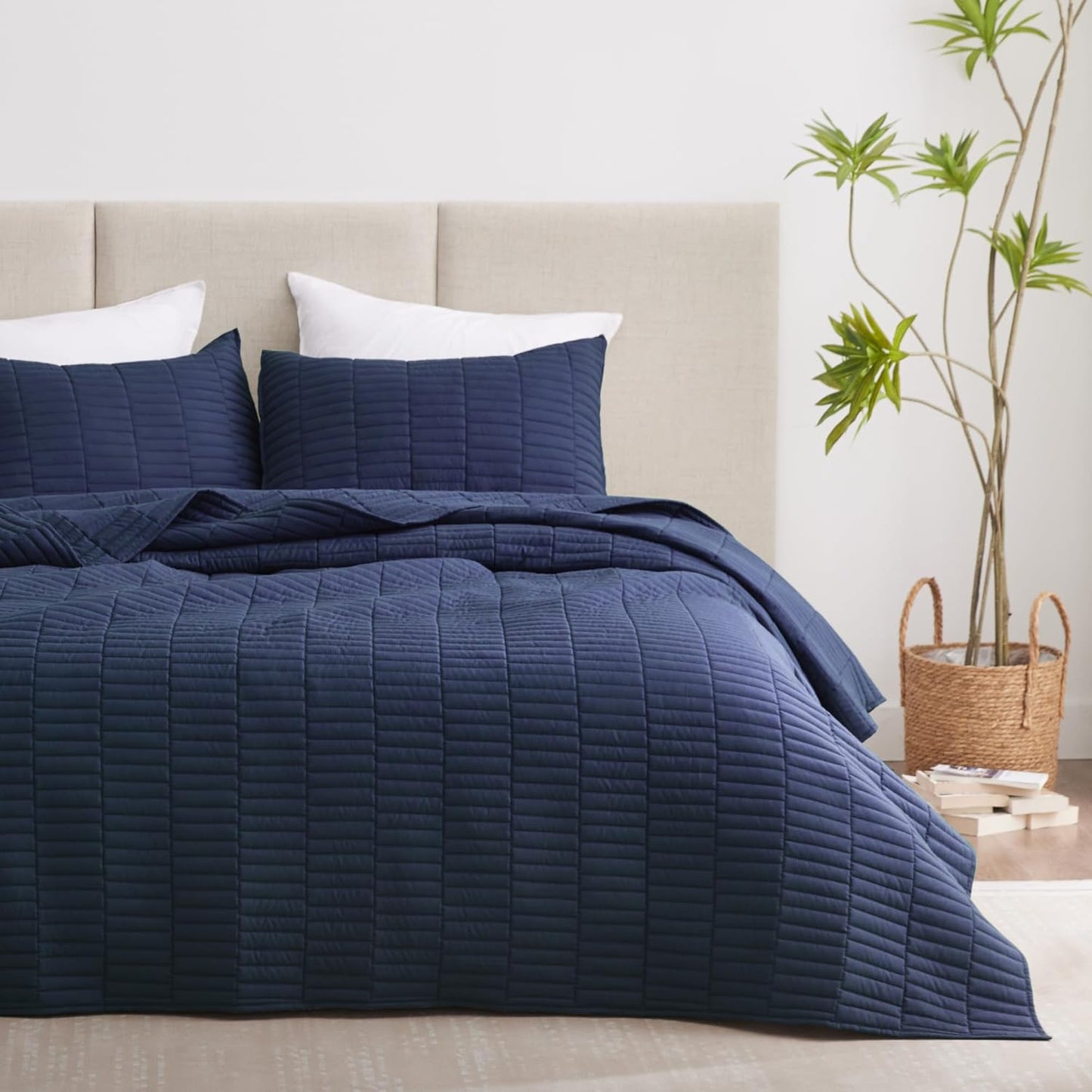 Home Quilt Set Full Queen Size Grey 3 Piece,Lightweight Soft Coverlet Squares Pattern Bedspread Set for All Season(1 Quilt,2 Pillow Shams)