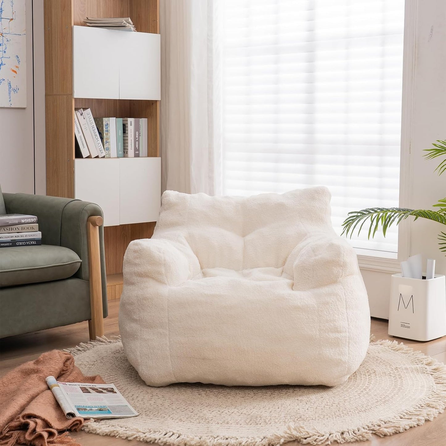Bean Bag Chairs, Tufted Soft Stuffed Bean Bag Chair with Filler, Fluffy Lazy Sofa, Imperial Lounger Giant Bean Bag Chair for Bedroom, Living Room, Dark Black