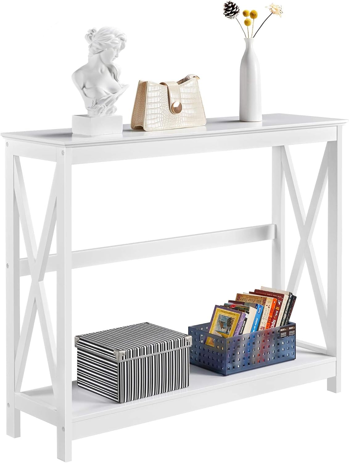 Console Table for Entryway, 2 Tier Entryway Table Bookshelf Accent Table w/Storage Shelf Living Room Entry Hall Foyer Table Furniture, Black