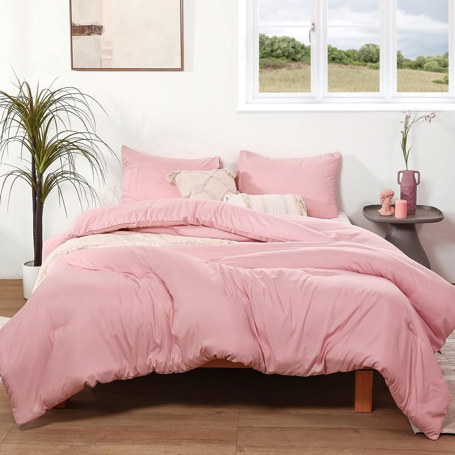 Queen Comforter Set Oatmeal, 3pcs(1 Boho Oatmeal Comforter & 2 Pillowcases) All Season Soft Bedding Lightweight Bedspread Blanket Quilt