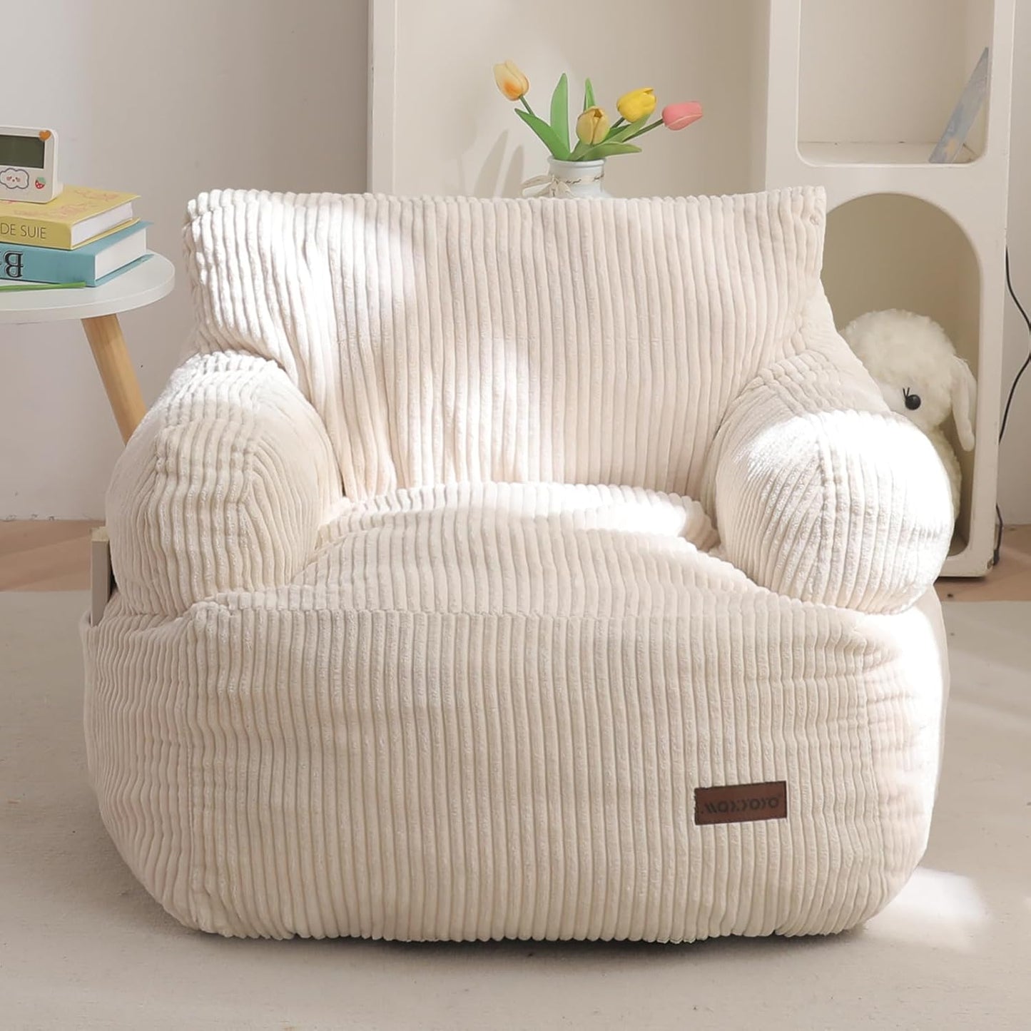 Kids Bean Bag Chair, Stuffed Toddler Bean Bag Sofa with Filler Bean Bag Chair for Boys and Girls, Lazy Sofa with Pocket Floor Chair for Gaming, Reading, Beige