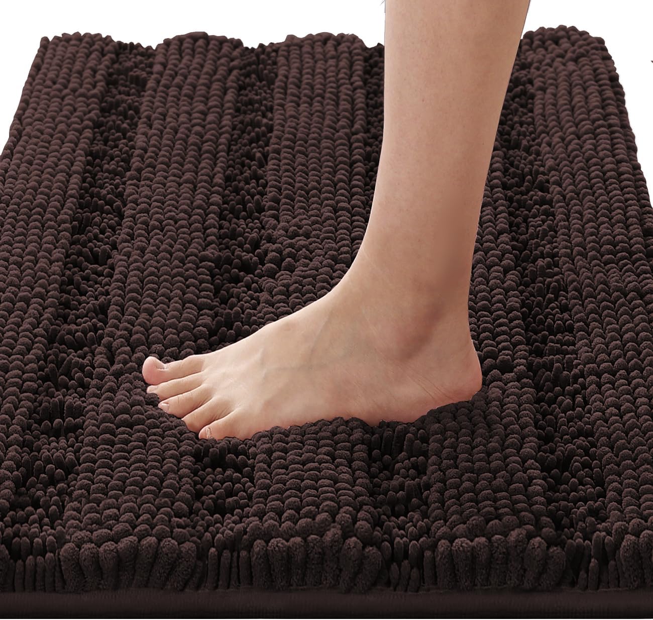 Black Bathroom Rug Set Extra Thick Striped Bath Mats for Bathroom Floor 2 Piece, Anti-Slip Bath Mat Set Soft Plush Chenille Shower Rugs for Bathroom Waterproof (20" x 32"/17" x 24")