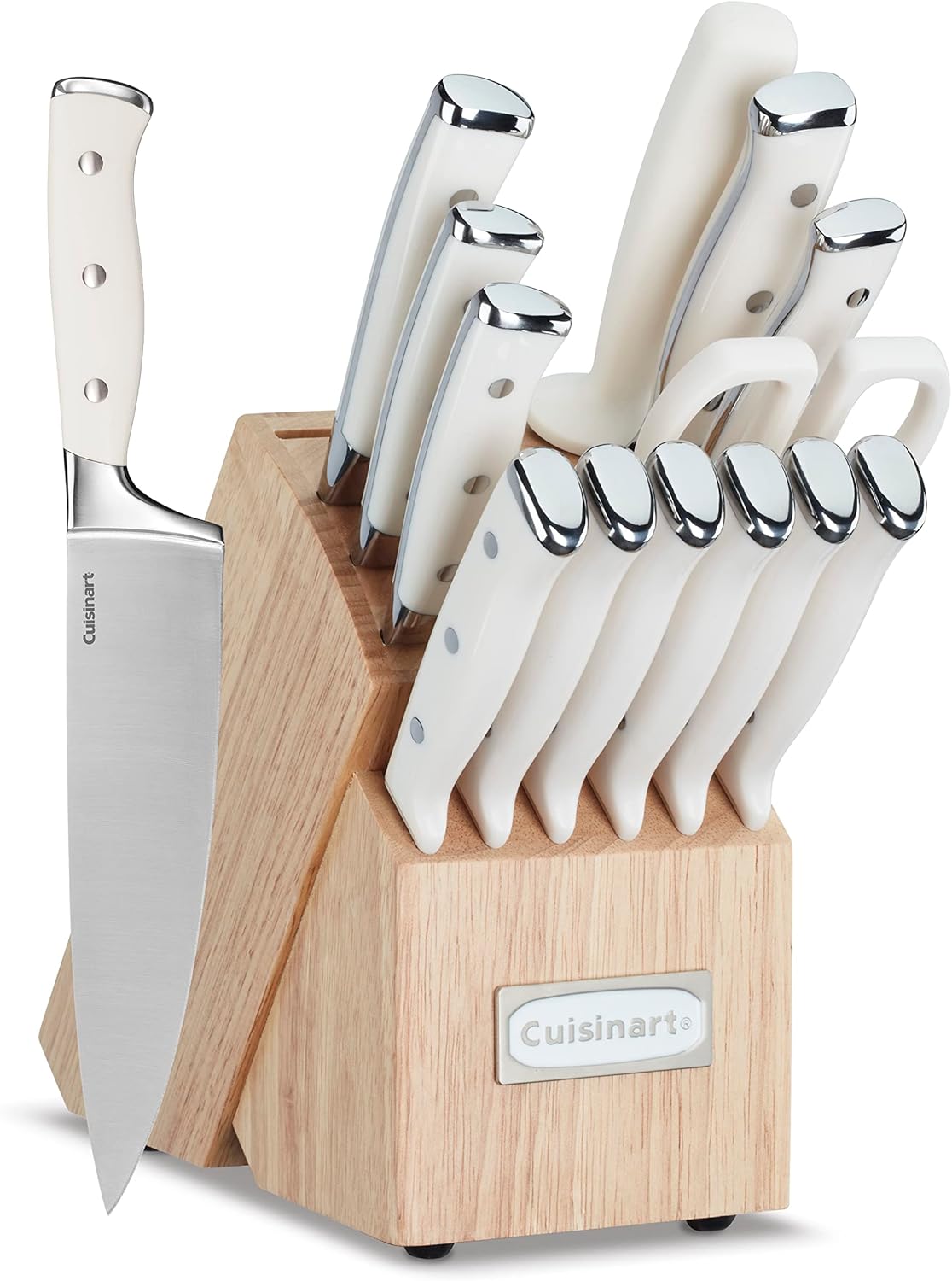 15-Piece Knife Set with Block, High Carbon Stainless Steel, Forged Triple Rivet, White