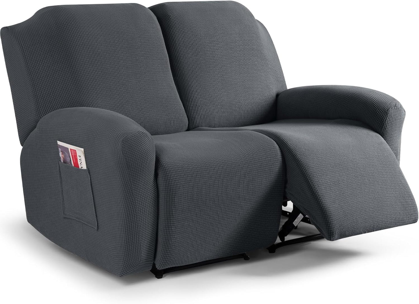 Recliner Sofa Covers 8-Pieces Stretch Large Couch Covers for 3 Seats Reclining Slipcovers Soft Jacquard Pattern Furniture Protector Black