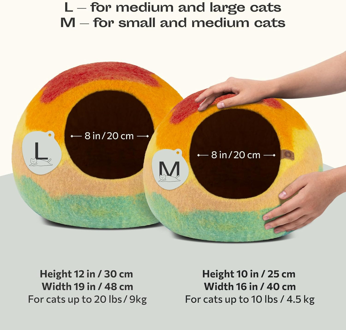 Cat Cave – Premium Felt Cat Bed for Indoor Cats, Handmade 100% Merino Wool (Vivid Shades) (Medium, Tucson Sunset)