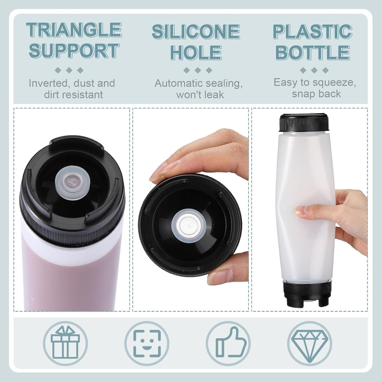 12 Pcs 16 oz Condiment Squeeze Bottles Inverted Plastic Squeeze Bottle Large Valve No Leak Refillable Dispenser for Sauces Ketchup Syrup Self Sealing Dispenser for Restaurants Kitchen Catering