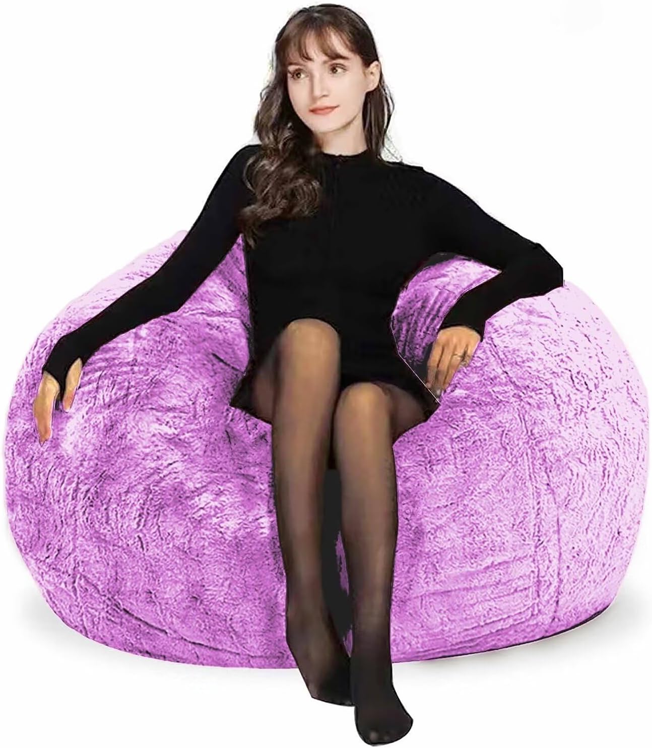 Bean Bag Chair for Adults Kids Without Filling Comfy Fluffy Giant Round Beanbag Lazy Sofa Cover for Reading Chair Floor Chair, 6FT, Grey