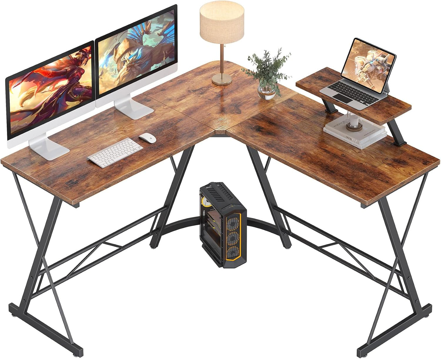 L Shaped Gaming Desk Corner Computer Desk, Home Office Desks Writing Workstation with Large Monitor Stand, Easy to Assemble (Black,51 Inch)
