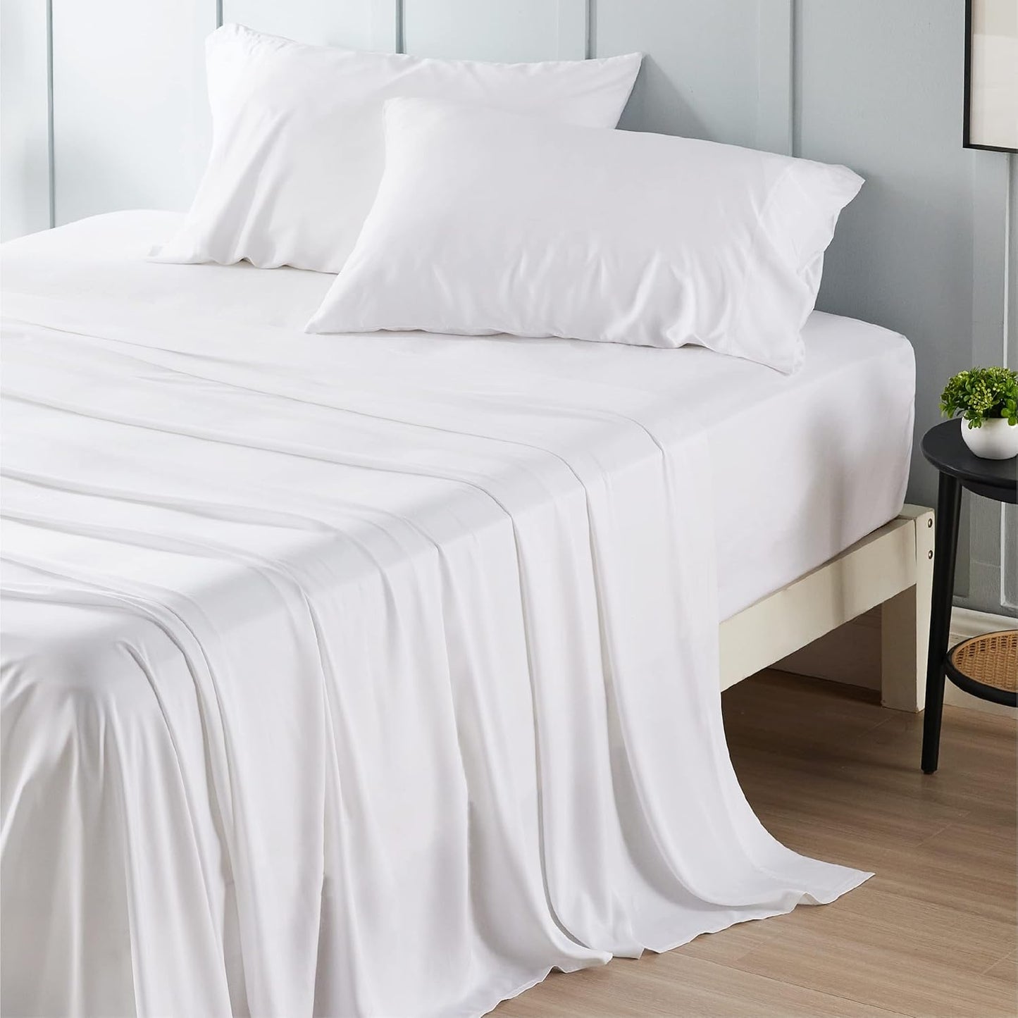 Queen Sheet Set, Cooling Sheets for Queen Size Bed Set, Rayon Derived from Bamboo, Breathable & Soft Deep Pocket Up to 16 Inches, Hotel Luxury Silky Bedding, Bedsheet & Pillowcases, Dark Grey