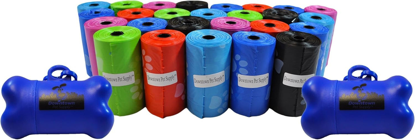 Rainbow Paw Print Poop Bags (2200 CT & 2 Dispensers) - Leak-Proof, Unscented, Clips to Leashes & Harnesses