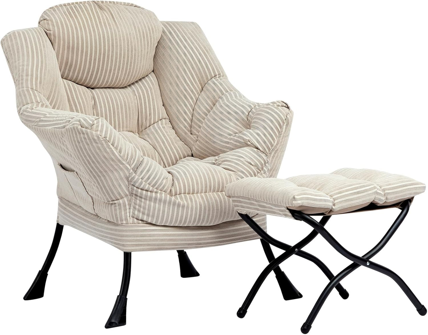 Fabric Large Lazy Chair for Living Room Accent Reading Chair Cozy Lounge Chair with Armrest Leisure Sofa Chair for Bedroom, Dorm, Dark Grey