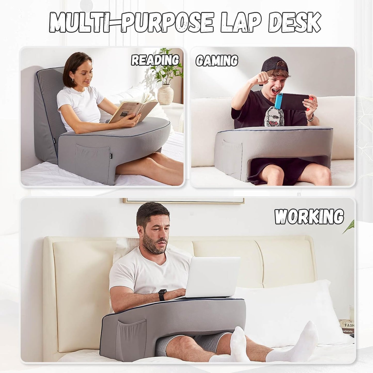 Reading Pillow for Gaming, Extra Large Arm Rest Pillow for Adult, Memory Foam Bed Rest Pillow for Reading, Working, Playing Steam Deck Switch or Sitting in Bed Floor Sofa(Grey)