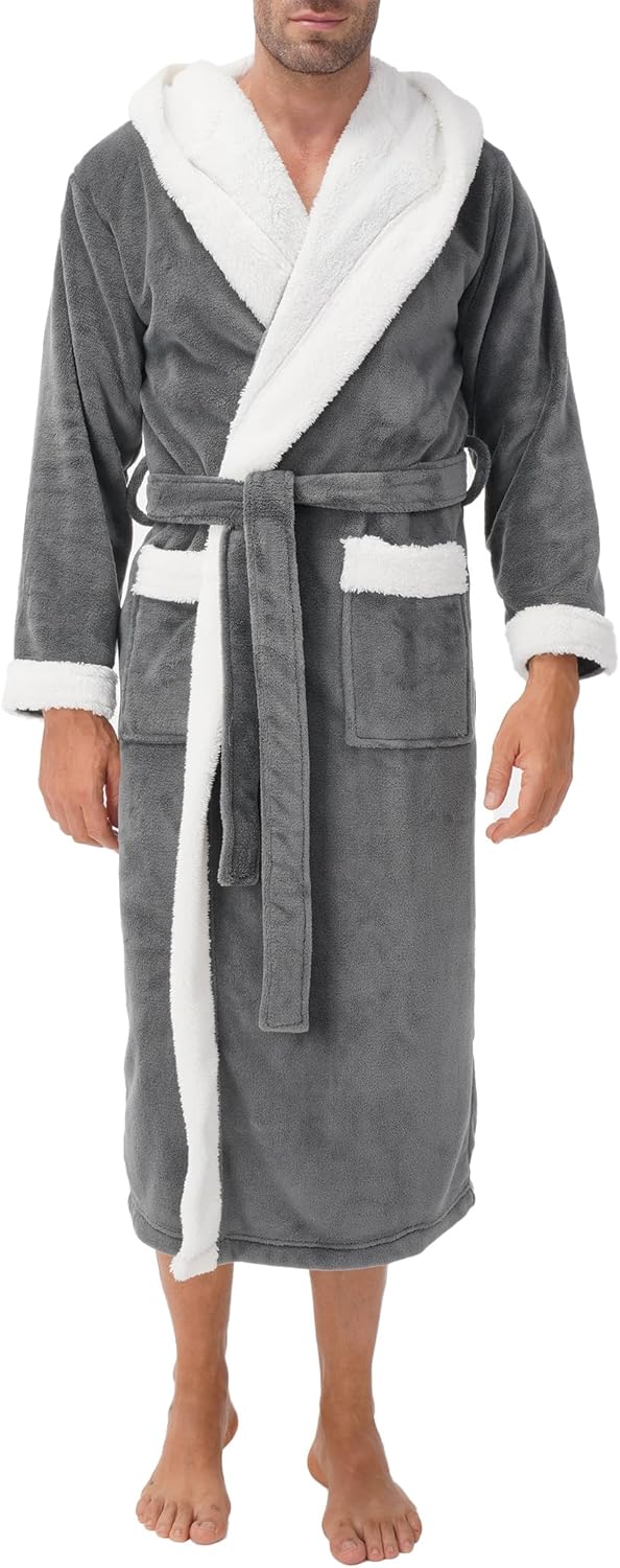 Men's Soft Fleece Plush Robe Full Length Long Bathrobe