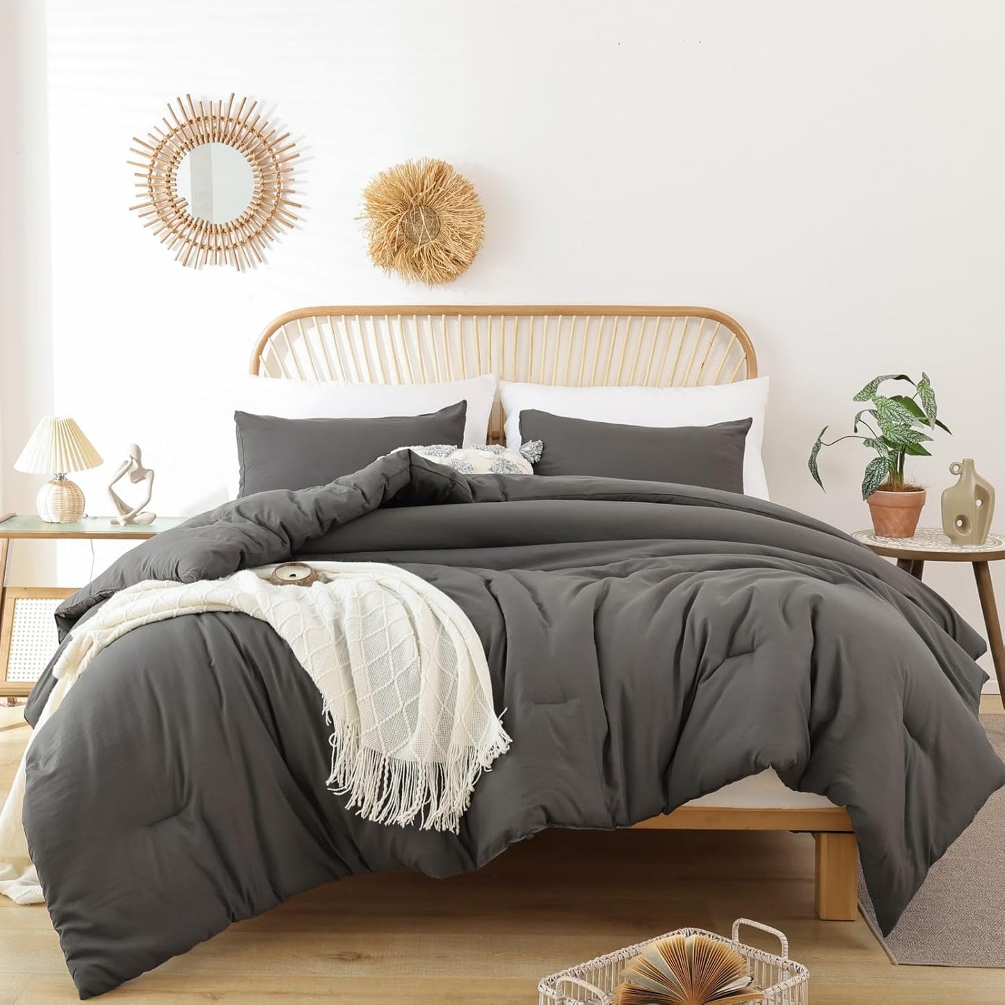 Queen Comforter Set Oatmeal, 3pcs(1 Boho Oatmeal Comforter & 2 Pillowcases) All Season Soft Bedding Lightweight Bedspread Blanket Quilt