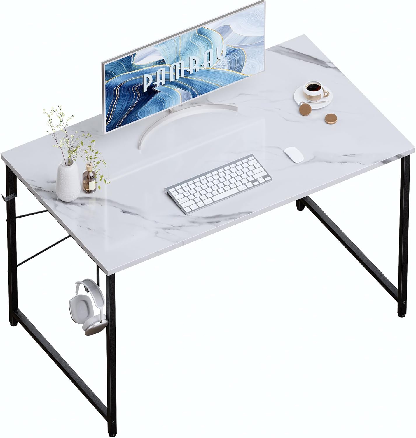 47 Inch Computer Desk for Small Spaces with Storage Bag, Home Office Work Desk with Headphone Hook, Small Office Desk Study Writing Table
