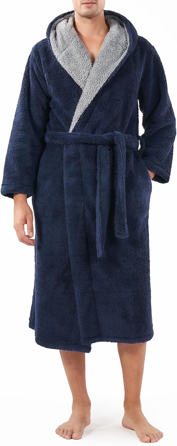 Men's Soft Fleece Plush Robe Full Length Long Bathrobe