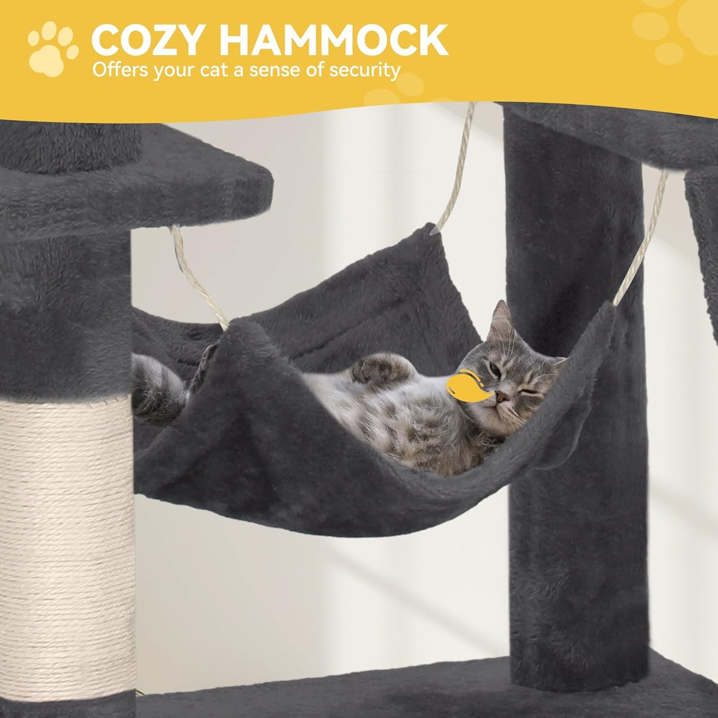 75-inch Indoor Cat Tree Tower, Multi-Level Pet Playground, Cat Furniture with Scratch Posts, Hideaway Condos, Soft Perch, Snug Hammock, Climbing Ladder, and Plush Balls for Kittens (Dark Gray)