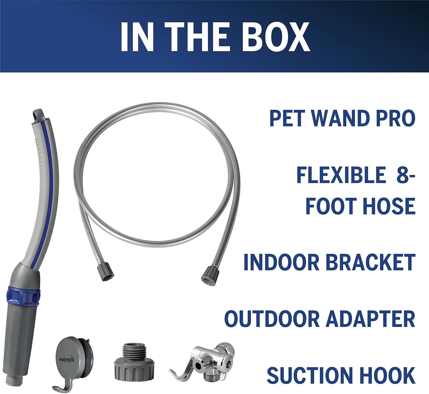 Dog Shower Attachment for Fast and Easy Dog Bathing and Cleaning, Indoor and Outdoor Sprayer Includes 8-Foot Flex Hose, Blue/Grey, PPR-252E