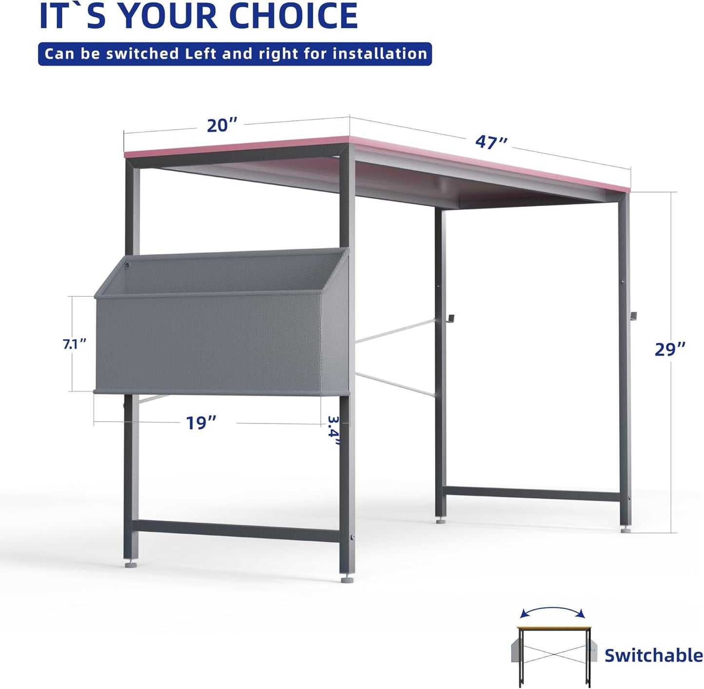 47 Inch Computer Desk for Small Spaces with Storage Bag, Home Office Work Desk with Headphone Hook, Small Office Desk Study Writing Table