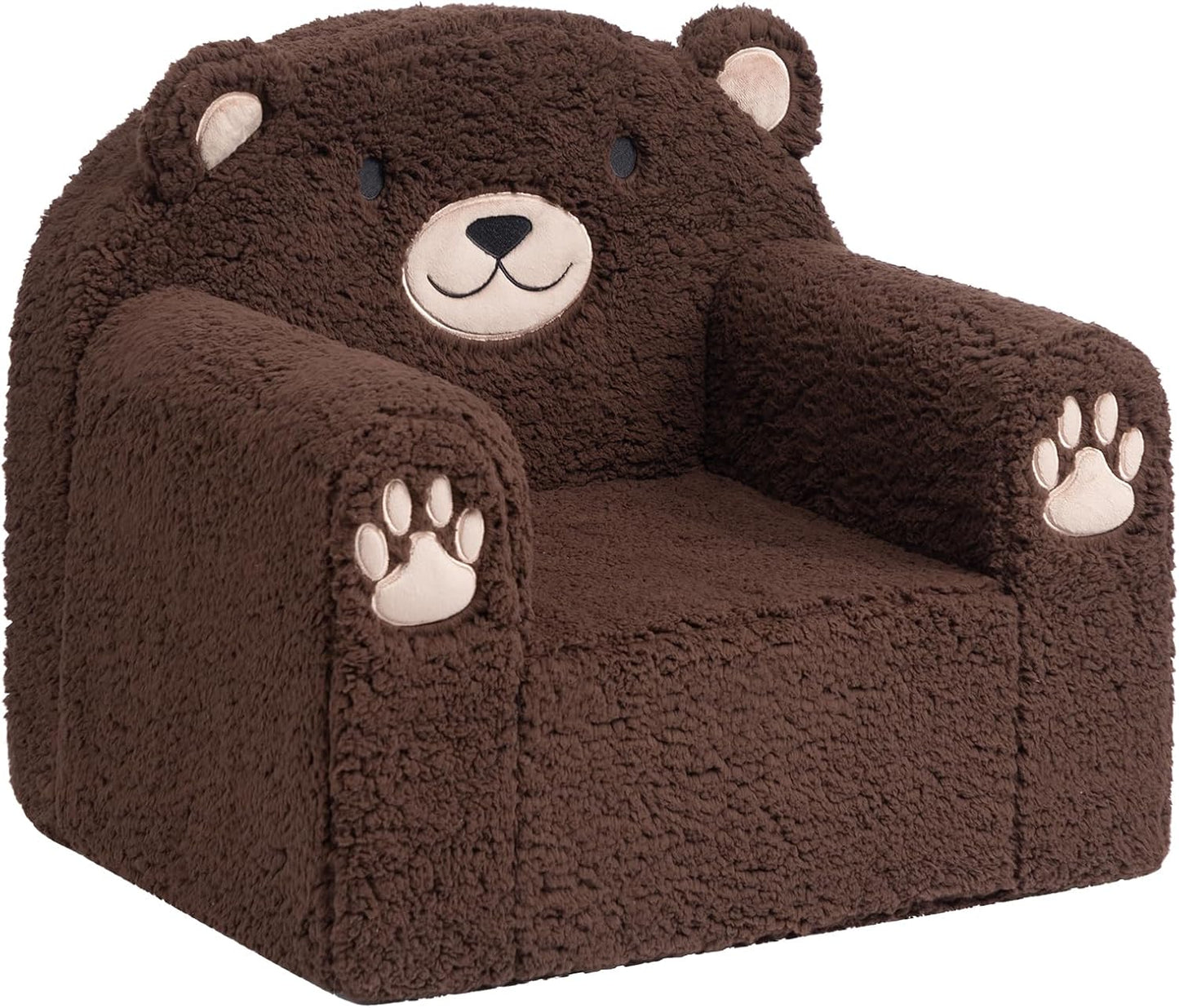Toddler Couch Ultra-Soft Snuggle Chair, Comfy Sherpa Foam Filled Lovely Bear Sofa, Kids Cozy Corner Play Couch for Boys and Girls, Brown
