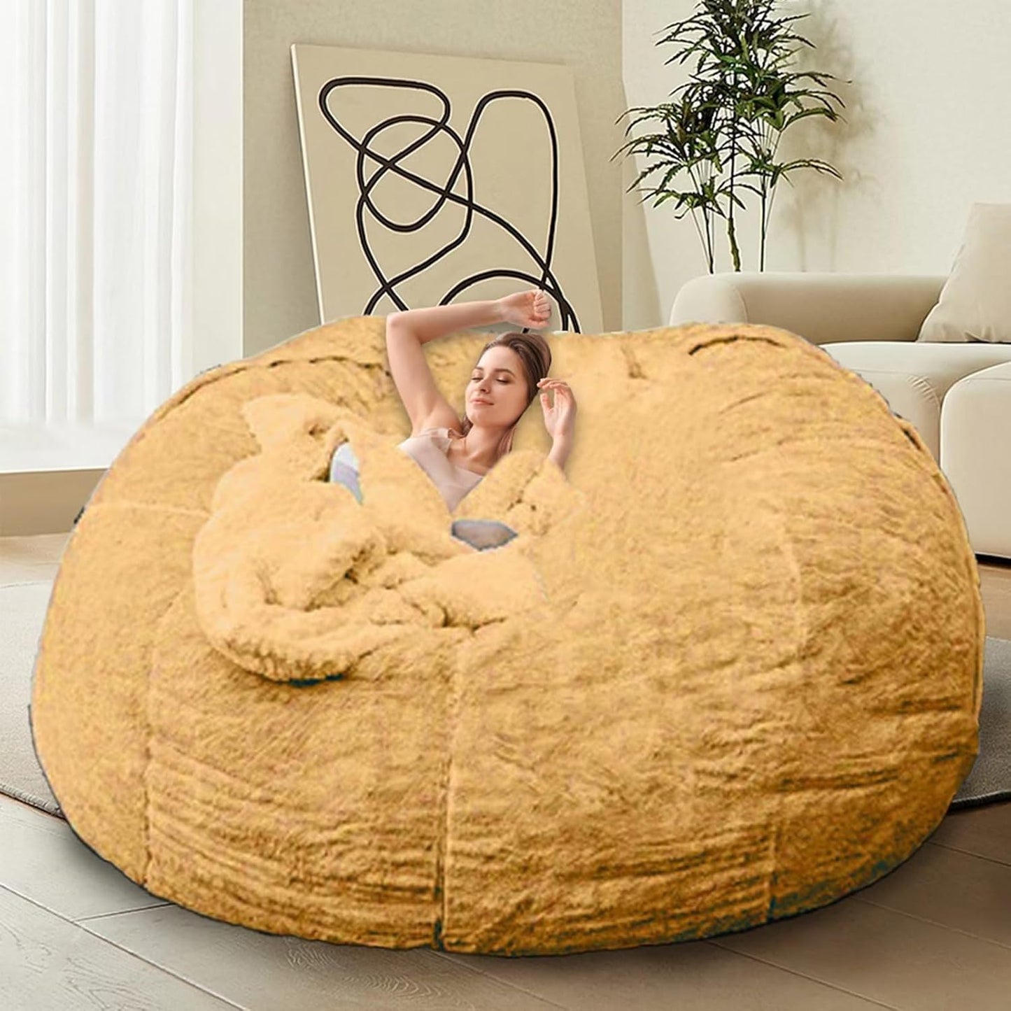 Bean Bag Chair for Adults Kids Without Filling Comfy Fluffy Giant Round Beanbag Lazy Sofa Cover for Reading Chair Floor Chair, 6FT, Grey
