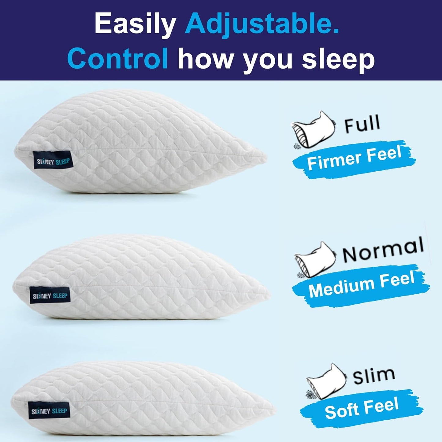 Pillow for Side and Back Sleepers - Comfort for Neck and Shoulder Pain - Adjustable and Customizable Shredded Memory Foam Filling - Queen Size - Additional Foam Fill Included (White)