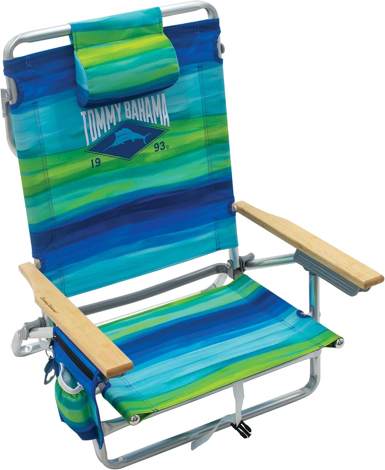 5-Position Classic Lay Flat Folding Backpack Beach Chair, Blue and Green Stripe , 23" x 25.25" x 31.5"