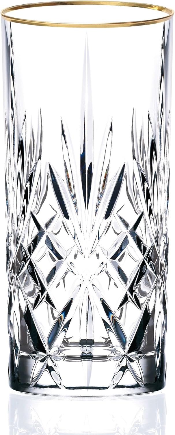 Crystal White Wine Glass with Gold Band Design, Set of 4,6 fl oz