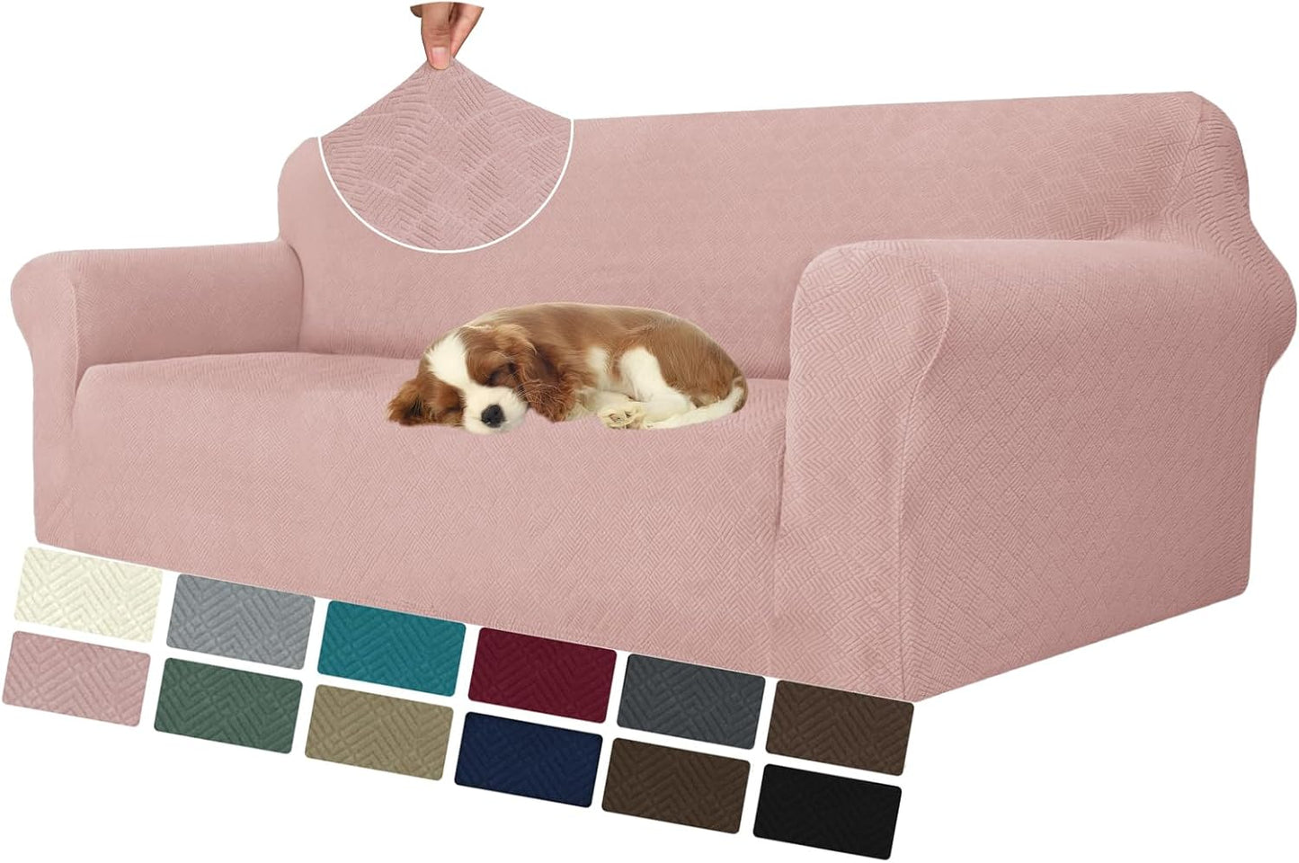 Super Stretch Couch Cover for 3 Cushion Couch, 1-Piece Universal Sofa Covers Living Room Jacquard Spandex Furniture Protector Dogs Pet Friendly Fitted (Large, Black)