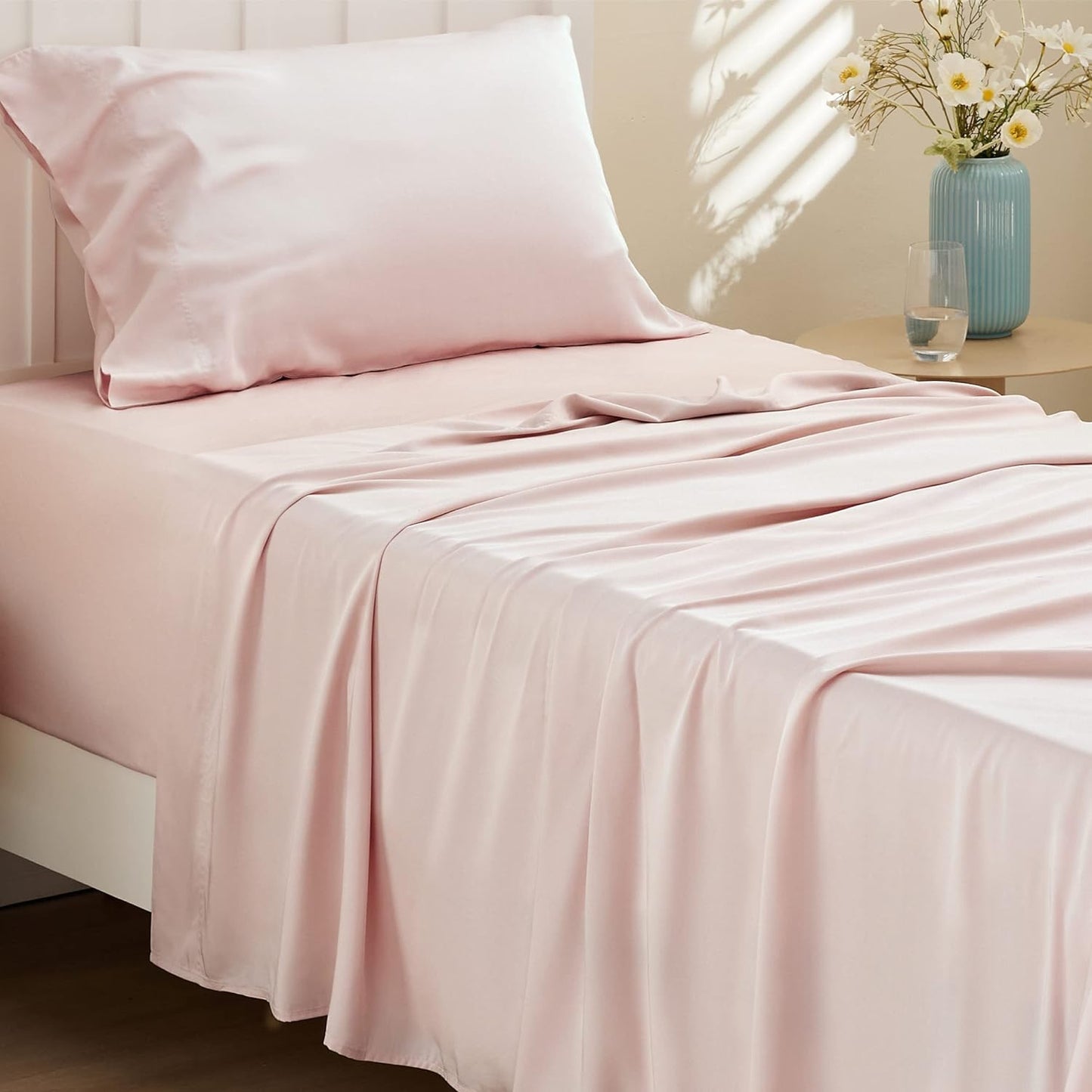 Queen Sheet Set, Cooling Sheets for Queen Size Bed Set, Rayon Derived from Bamboo, Breathable & Soft Deep Pocket Up to 16 Inches, Hotel Luxury Silky Bedding, Bedsheet & Pillowcases, Dark Grey